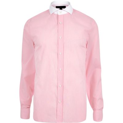 Pink contrast collar slim fit shirt